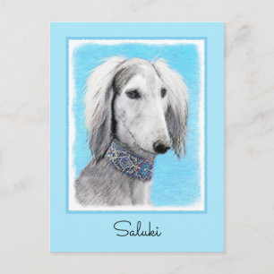Saluki (zilver) schilderen - Kute Original Dog Art Briefkaart