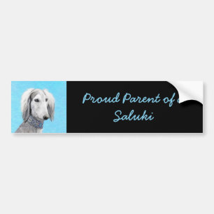 Saluki (zilver) schilderen - Kute Original Dog Art Bumpersticker