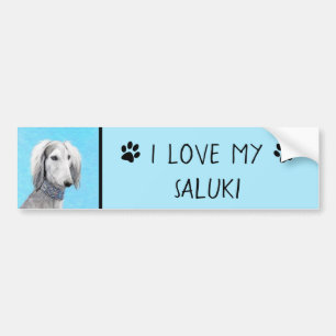 Saluki (zilver) schilderen - Kute Original Dog Art Bumpersticker