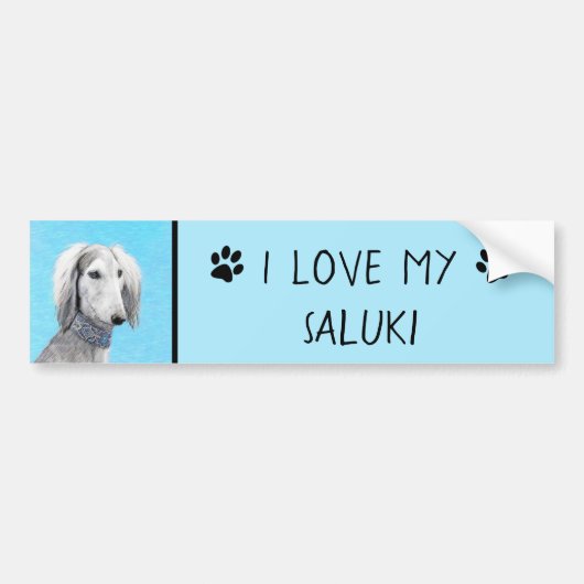 Saluki (zilver) schilderen - Kute Original Dog Art Bumpersticker (Voorkant)