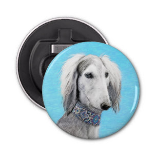 Saluki (zilver) schilderen - Kute Original Dog Art Button Flesopener