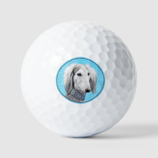 Saluki (zilver) schilderen - Kute Original Dog Art Golfballen (Voorkant)