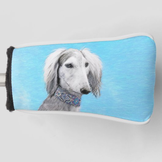 Saluki (zilver) schilderen - Kute Original Dog Art Golfheadcover (Voorkant)