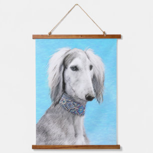 Saluki (zilver) schilderen - Kute Original Dog Art Hangend Wandkleed