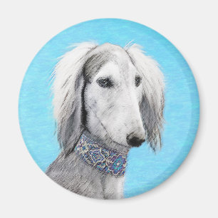 Saluki (zilver) schilderen - Kute Original Dog Art Magneet