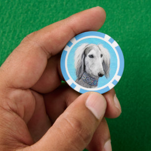 Saluki (zilver) schilderen - Kute Original Dog Art Poker Chips
