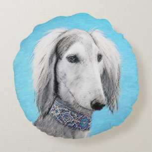 Saluki (zilver) schilderen - Kute Original Dog Art Rond Kussen