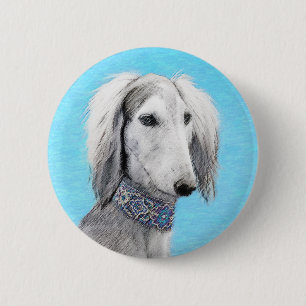 Saluki (zilver) schilderen - Kute Original Dog Art Ronde Button 5,7 Cm