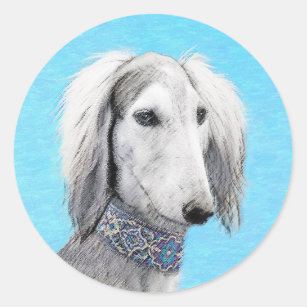 Saluki (zilver) schilderen - Kute Original Dog Art Ronde Sticker
