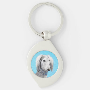 Saluki (zilver) schilderen - Kute Original Dog Art Sleutelhanger