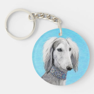 Saluki (zilver) schilderen - Kute Original Dog Art Sleutelhanger