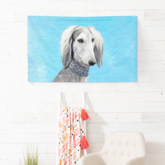 Saluki (zilver) schilderen - Kute Original Dog Art Spandoek (Insitu)