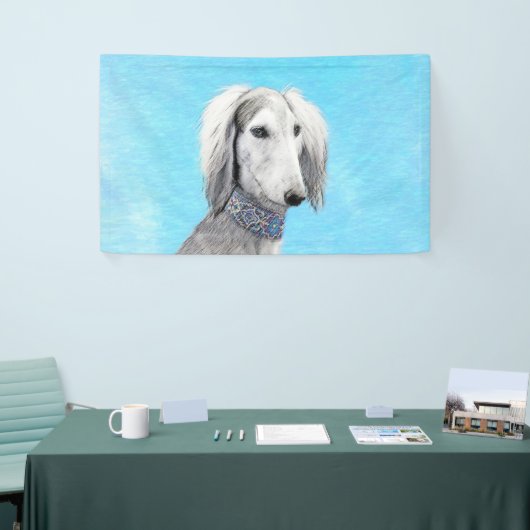 Saluki (zilver) schilderen - Kute Original Dog Art Spandoek (Beurs)