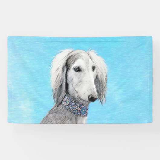 Saluki (zilver) schilderen - Kute Original Dog Art Spandoek (Horizontaal)