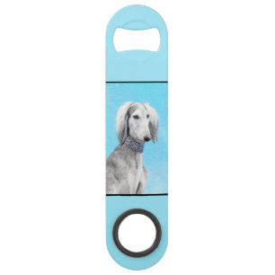 Saluki (zilver) schilderen - Kute Original Dog Art Speed Flessenopener