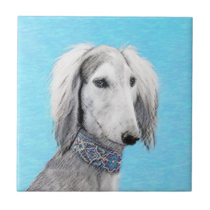 Saluki (zilver) schilderen - Kute Original Dog Art Tegeltje