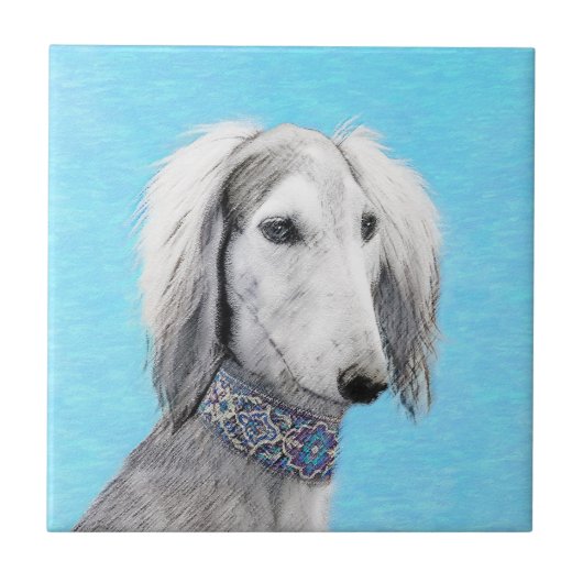 Saluki (zilver) schilderen - Kute Original Dog Art Tegeltje (Voorkant)