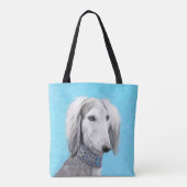 Saluki (zilver) schilderen - Kute Original Dog Art Tote Bag (Achterkant)