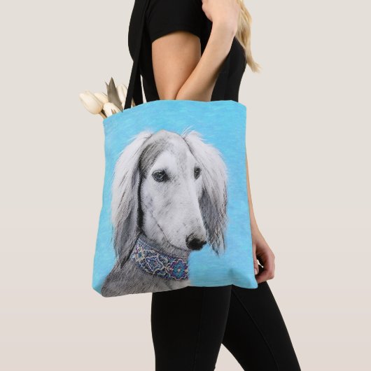 Saluki (zilver) schilderen - Kute Original Dog Art Tote Bag (Dichtbij)