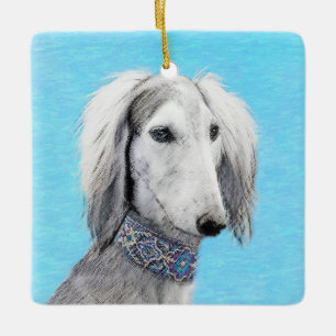 Saluki (Zilver) Schilderij - Grappige Originele Ho Keramisch Ornament