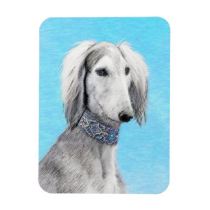 Saluki (Zilver) Schilderij - Grappige Originele Ho Magneet