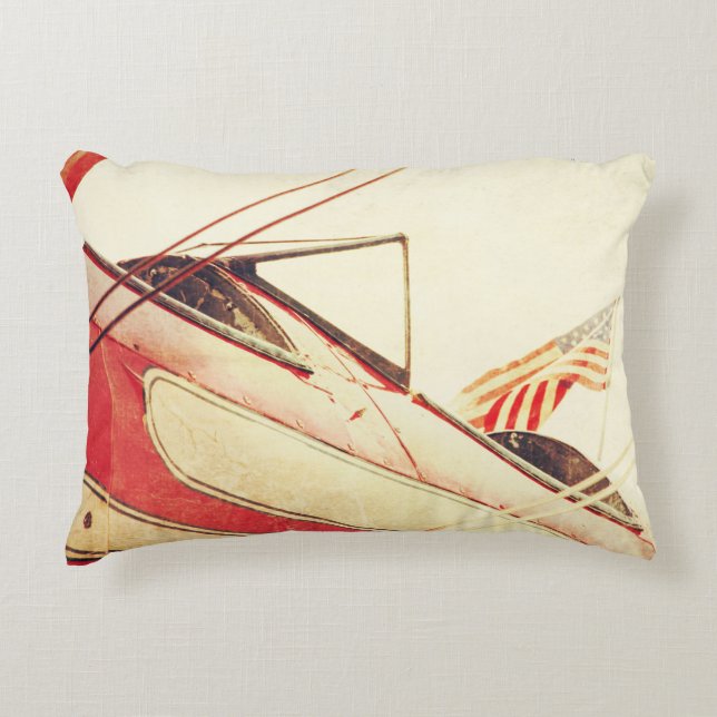 "Salute" Antiek Biplane Red Accent Kussen (Voorkant)