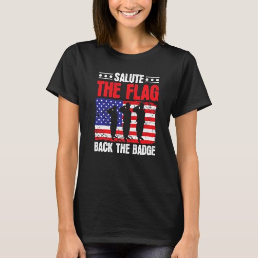 Salute de vlag terug de badge VS vlag Amerika Po T-shirt (Voorkant)