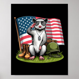 Salute Possum Amerikaanse vlag Memorial Day 4th O Poster