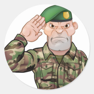 Saluting Soldier Cartoon Ronde Sticker