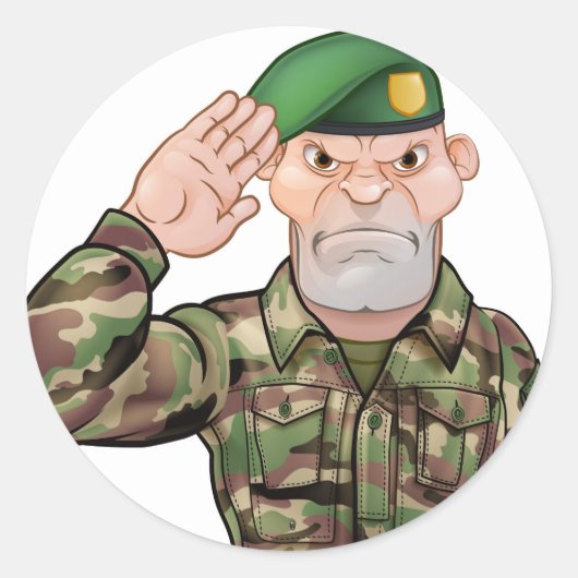 Saluting Soldier Cartoon Ronde Sticker (Voorkant)