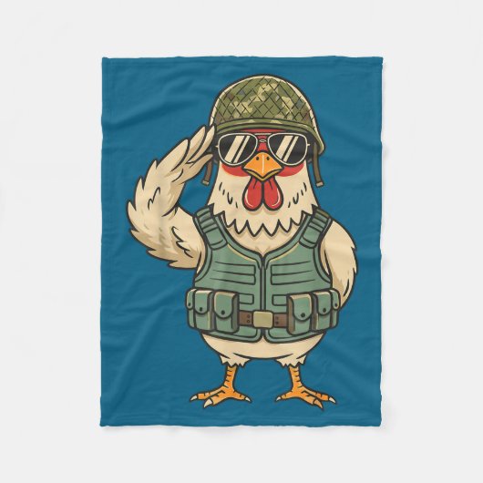 Saluting Soldier Chicken Military Rooster Army For Fleece Deken (Voorkant)
