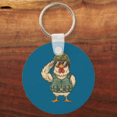 Saluting Soldier Chicken Military Rooster Army For Sleutelhanger (Voorkant)