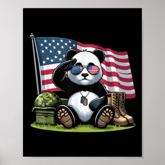 Saluut Panda Amerikaanse Vlag Memorial Dag 4e van Poster (Voorkant)