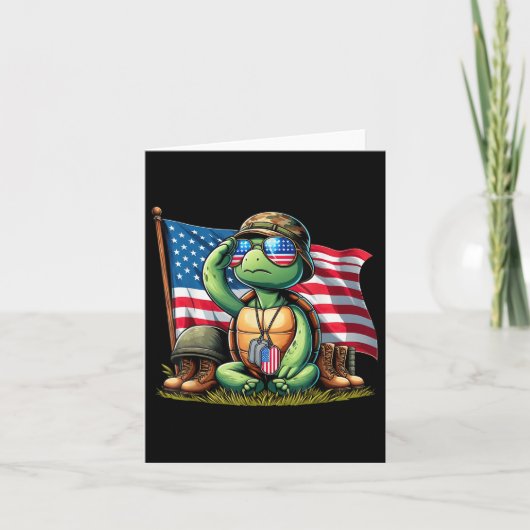 Saluut Turtle American USA Flag Memorial Day 4th O Kaart (Voorkant)