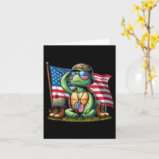 Saluut Turtle American USA Flag Memorial Day 4th O Kaart (Gele Bloem)