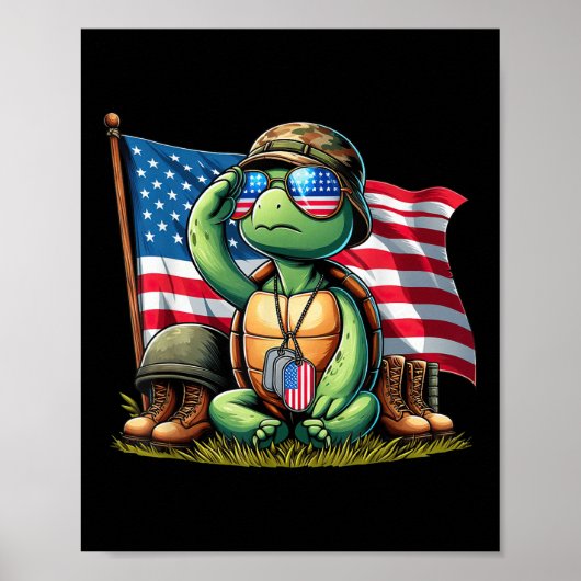 Saluut Turtle American USA Flag Memorial Day 4th O Poster (Voorkant)
