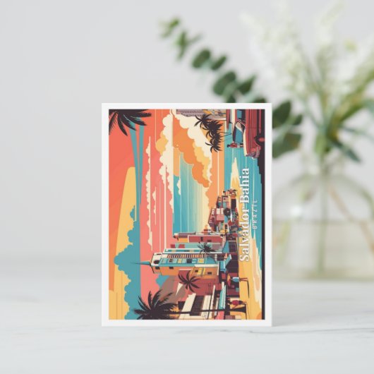 Salvador Bahia Brazilië Pop Kunst Reizen Illustrat Briefkaart (Staand voorkant)