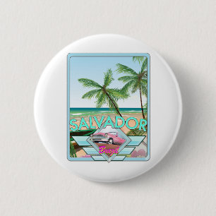 Salvador Brazilië vintage stijl reisposter. Ronde Button 5,7 Cm