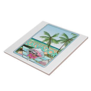 Salvador Brazilië vintage stijl reisposter. Tegeltje