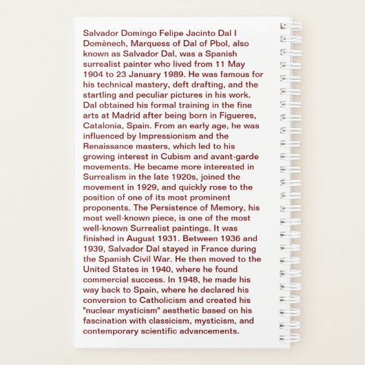 SALVADOR DALI PLANNER MET BIOGRAFIE (Achterkant)