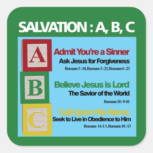 Salvatie ABC Vierkante Sticker (Voorkant)