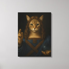 Salvator Mundi Kat Renaissance Parodie Kunst Canvas Afdruk