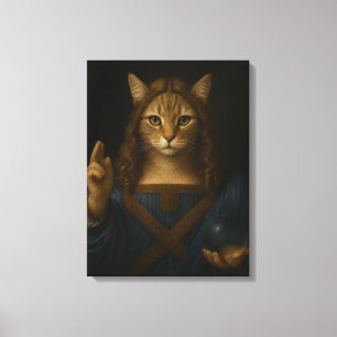 Salvator Mundi Kat Renaissance Parodie Kunst Canvas Afdruk