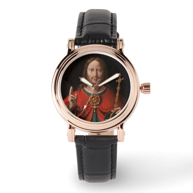 Salvator Mundi met jodenstaf en Orb Horloge (Voorkant)