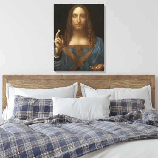 Salvator Mundi (van Leonardo da Vinci) Canvas Afdruk (Insitu (Slaapkamer))