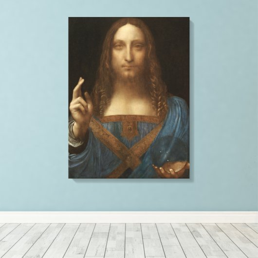 Salvator Mundi (van Leonardo da Vinci) Canvas Afdruk (Insitu (Houten vloer))