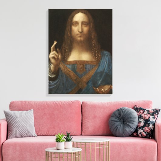 Salvator Mundi (van Leonardo da Vinci) Canvas Afdruk (Insitu (Woonkamer))