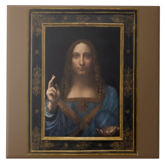 Salvator Mundi van Leonardo da Vinci ongeveer 1500 Tegeltje (Voorkant)