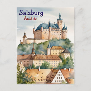 Salzburg met het kasteel in Oostenrijk Briefkaart