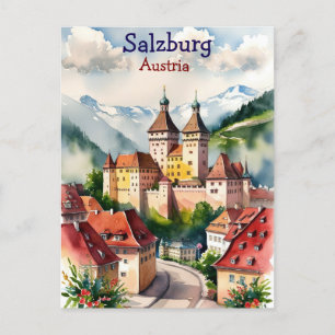 Salzburg met het kasteel in Oostenrijk Feestdagenkaart